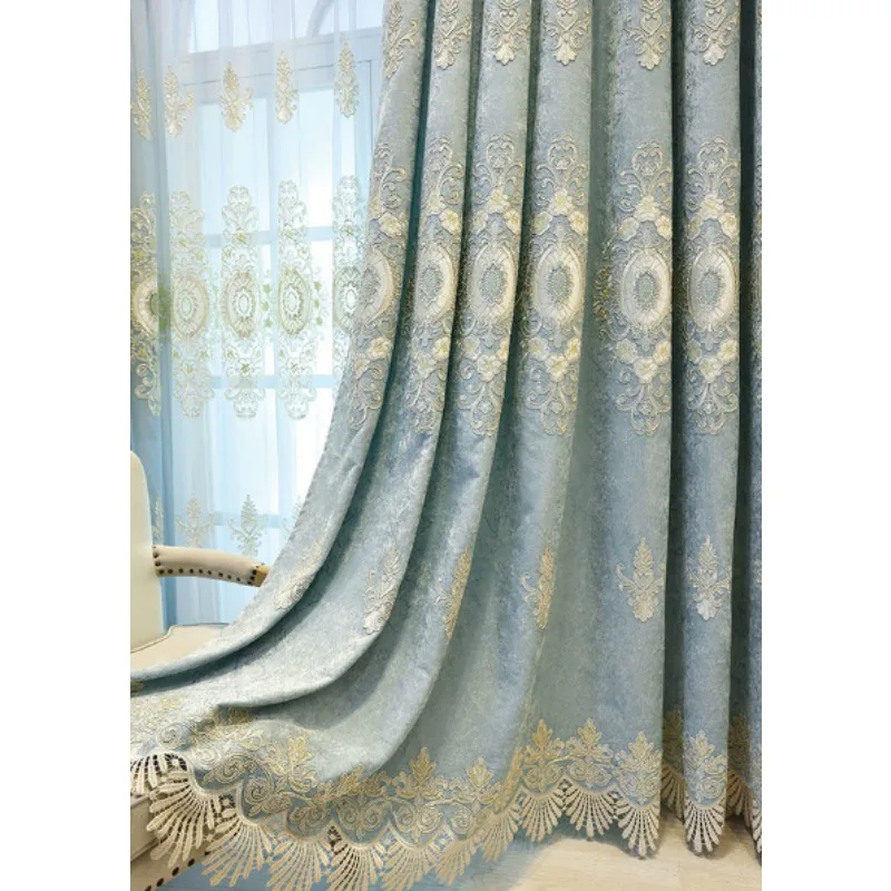 Three-dimensional Gold Thread Embroidered Fabric Blackout Embroidered Curtains Living Room Bedroom Balcony Curtains