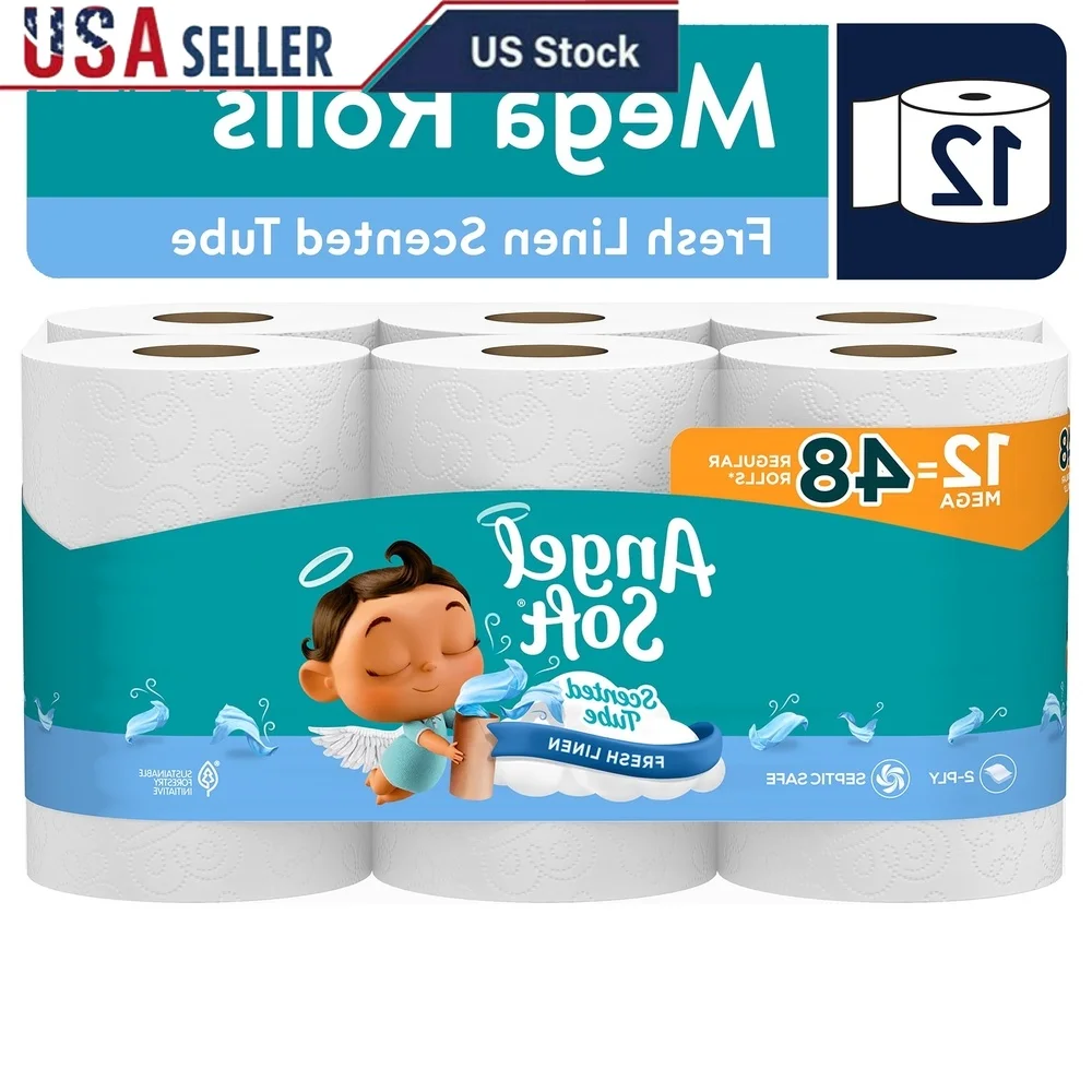 

12 Mega Rolls Toilet Paper 2-Ply Fresh Linen Scent 320 Sheets Soft Strong Septic Safe Household Essential Perforated Rolls