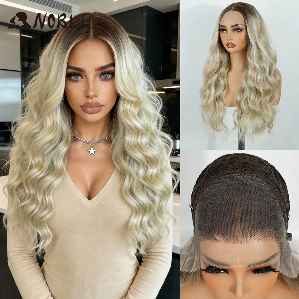 Noble Synthetic Lace Frontal Wigs For Women Long Loose Body Wave Wig Cosplay Ombre Blonde Wig 360 Lace Frontal Wigs