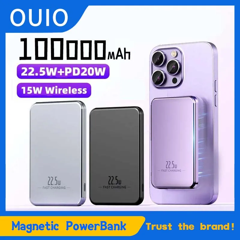 

22.5W Magnetic PowerBank 100000mAh Large Capacity Wireless Magnetic Fast Charger Portable Power Supply for iPhone Samsung Xiaomi