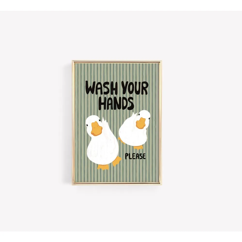 Frameless Bathroom Wall Art,Green Striped Duck Nursery Quotation,Farmhouse Digital Download,Toilet Bathroom Wall Art Decoration view 4