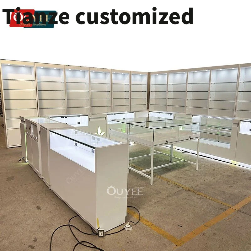 Customized-Smoke Shop Custom Display Furniture Lighted Display Cabinets Cigar Showcase Display Smoke Store Glass Shelf S