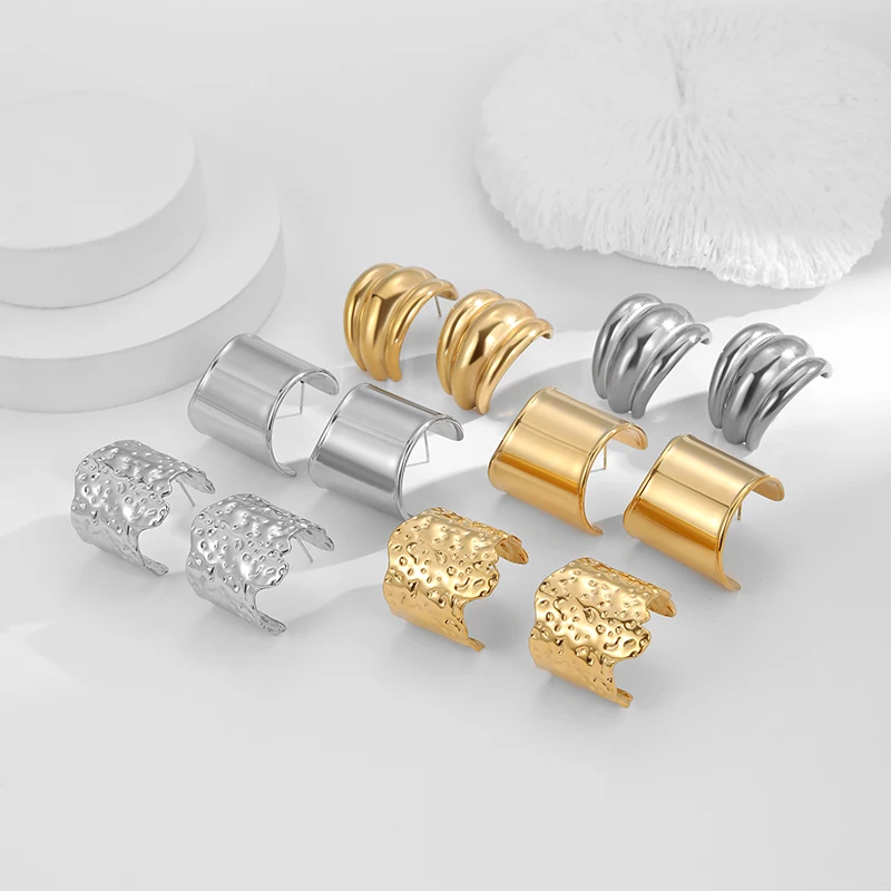 

ROXI | Trendy C-shape Stainless Steel Earrings Women Fashion 18k Gold Everyday Wear Charm Jewelry Dropshipping