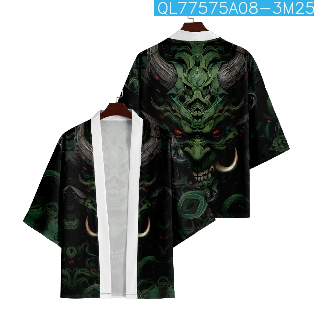 

Fashion Japanese Cartoon Demon Print Kimono Men Women Cardigan Cosplay Haori Oversized Coat Clothing