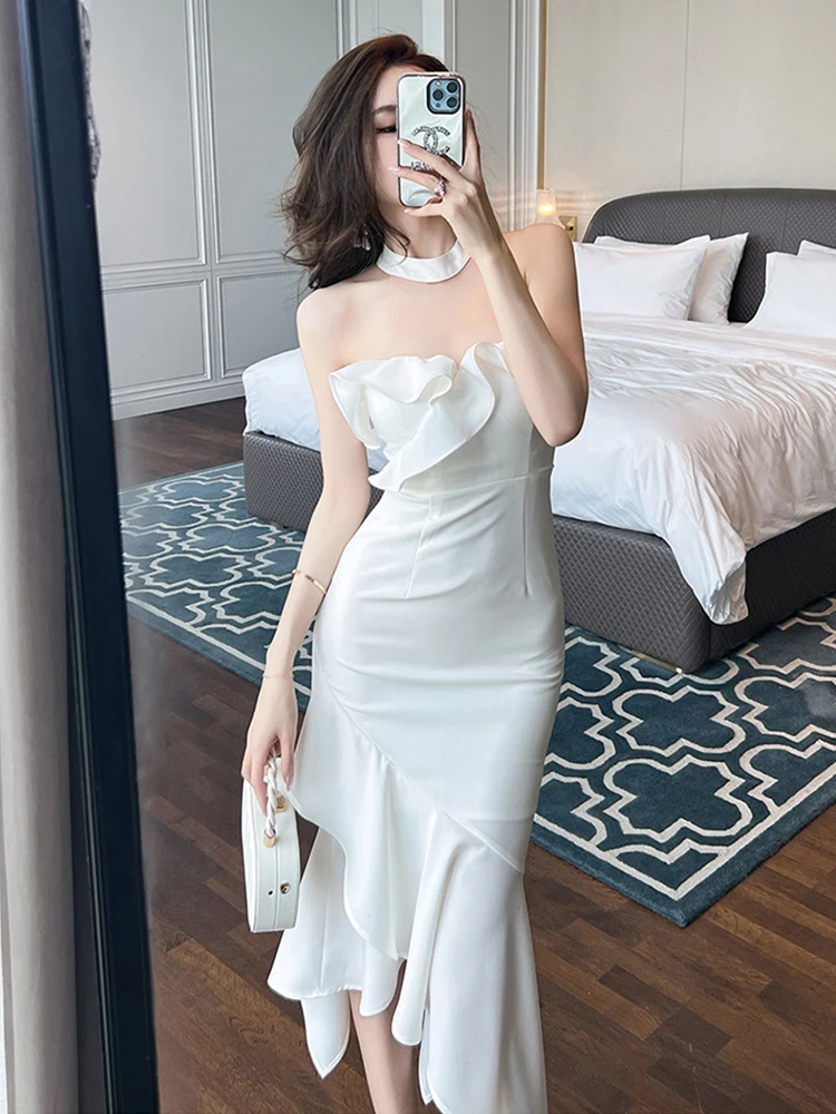 Robe de soirée d'été pour femme, robes mi-longues minces sexy, robe de soirée chic, robe d'anniversaire, vacances éducatives