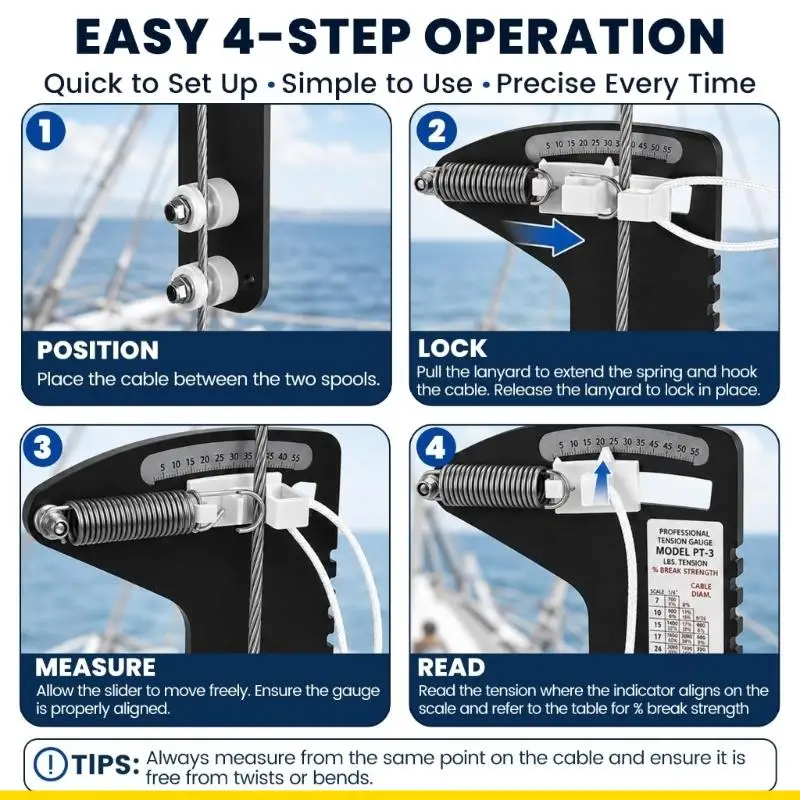 SZCH Shroud Tension Meter for Marine Wire Rope Maintenance, Mechanical Rigging Tool with Spring Top, Guide Rollers and 27 x 13
