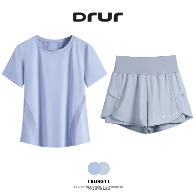 

DRUR комплект для йоги из 2 предметов, женский свободный крой, летняя дышащая спортивная одежда, быстросохнущий спортивный костюм, спортивные шорты, спортивный костюм из 2 предметов