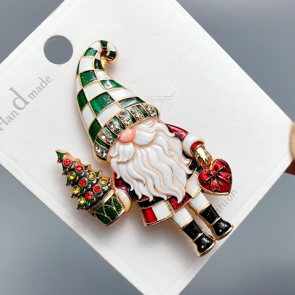 Cute Faceless Dwarf Brooches Pins Carrying Gift-box And Christmas Tree Enamel Gnome Brooch For Women Men New Year Gifts