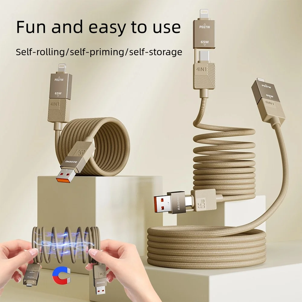 

BEIMO 65W fast charging magnetic suction four-in-one data cable suitable for Apple, Huawei, Xiaomi, Android laptops