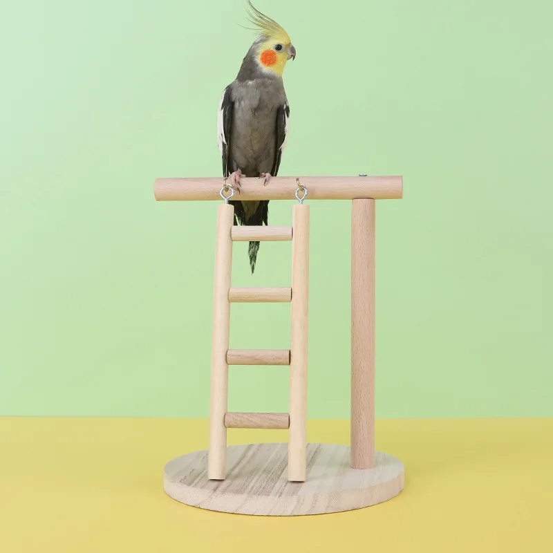

Natural Wood Parrot Playstand Parakeet Bird Playground for Top of Cage with Removable Tray Ladder