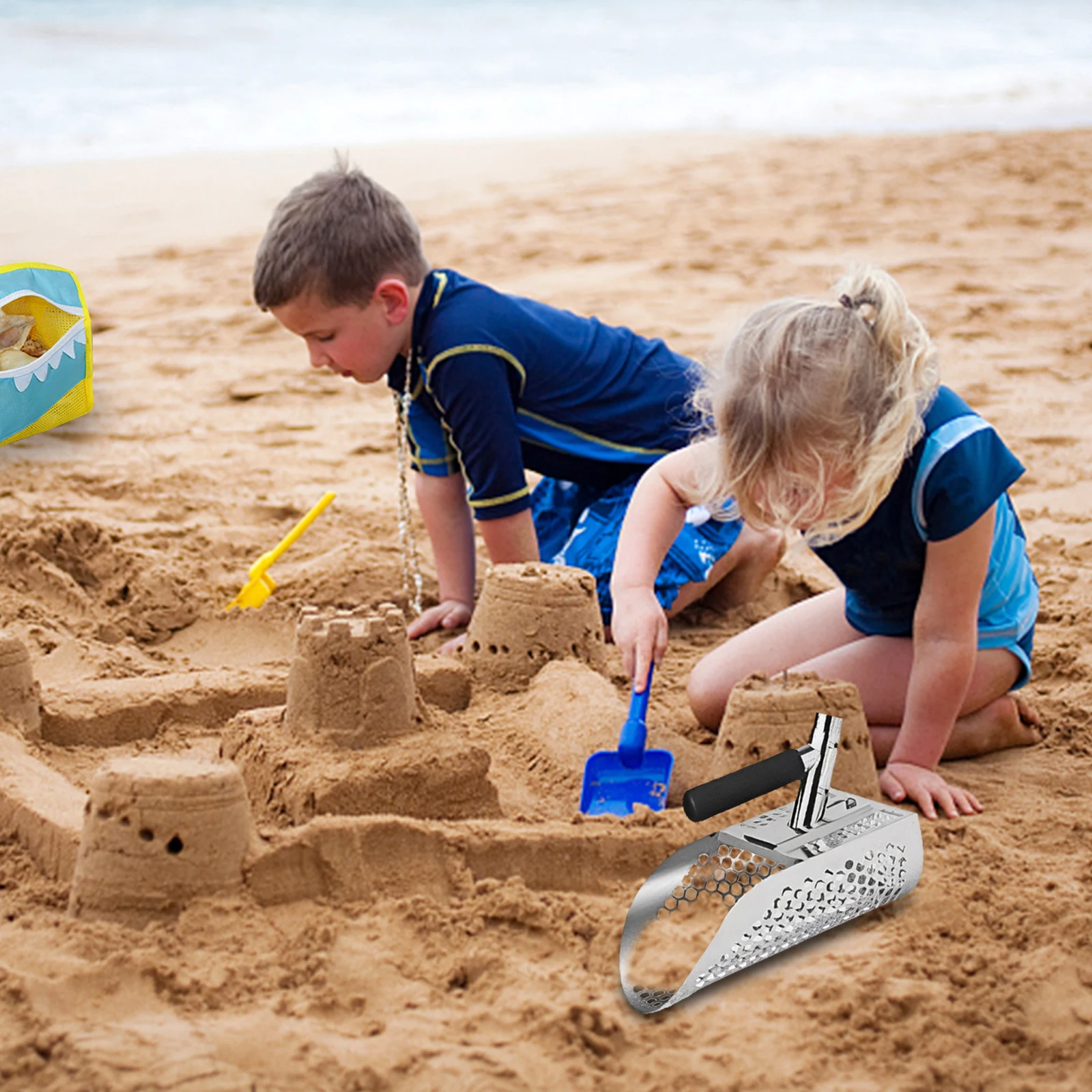 

2 In 1 Stainless Steel Sand Scoop Multi-Function Sand Sifter Shovel Wear Resist Fast Sifting Shovel for Underwater Backyard