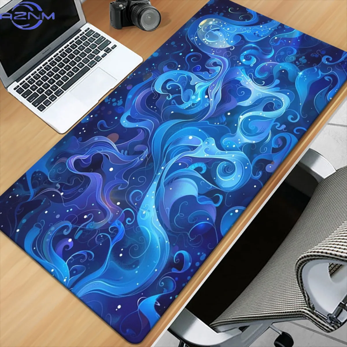 1pc Blue Swirls Art Pattern HD Printed Pad for Desk, Multi Functional XXL Mousepad, Keyboard Gaming Mouse Mats, Office Computer