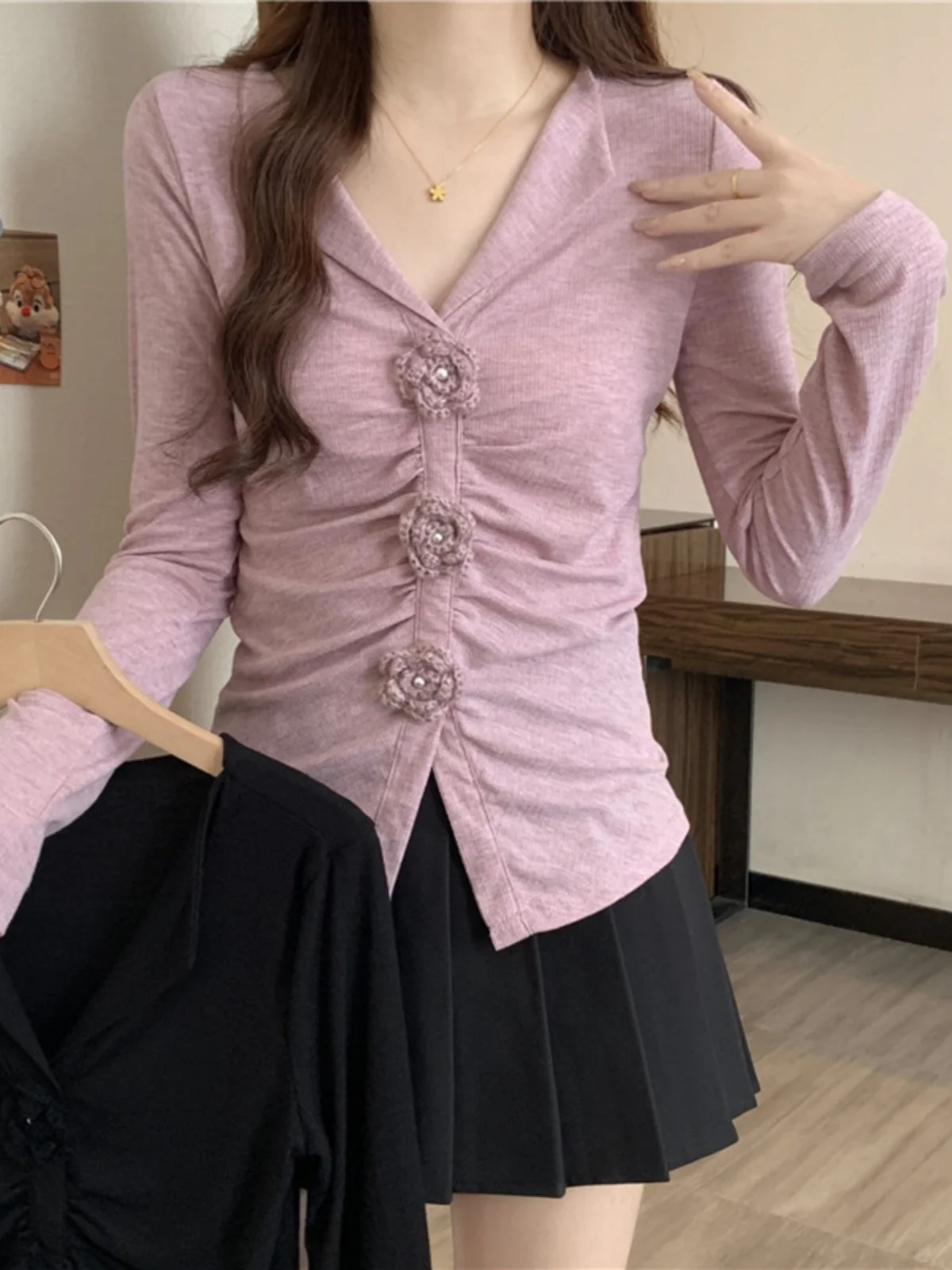 

Фиолетовая асимметричная футболка с V-образным вырезом и длинным рукавом для женщин, осенне-зимняя, больших размеров, утягивающая, для повседневной носки