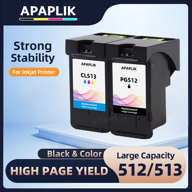 APAPLIK Compatible PG512 CL513 for Canon PG 512 CL 513 XL Ink Cartridge Pixma MP230 MP250 MP240 MP270 MP480 MX350 IP2700 Printer