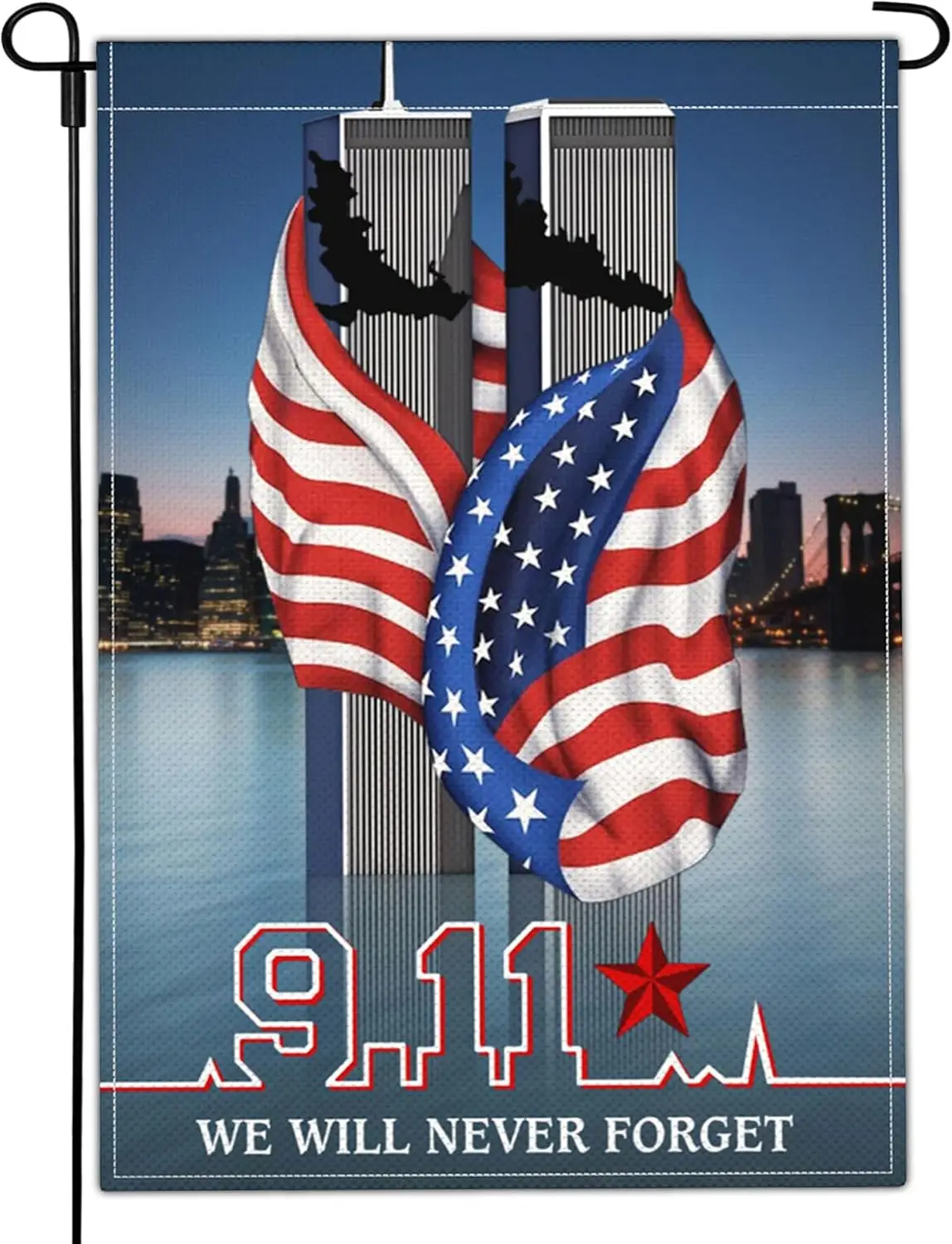 Садовый флаг 911 Мы никогда не забывайте Садовый флаг 3-слойный полиэстер Патриотический садовый флаг ко Дню памяти 911 для снаружи 12x18 Doub CP