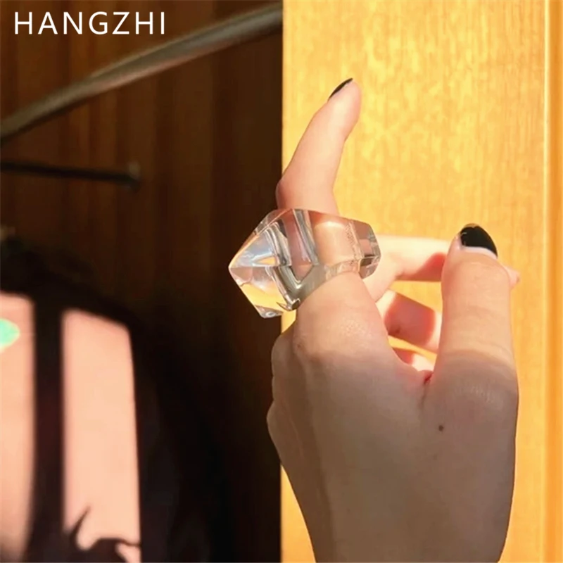 HangZhi Geometric Transparent Resin Ring Three-dimensional Wide Irregular New Design Summer Simple Large Jewelry for Women