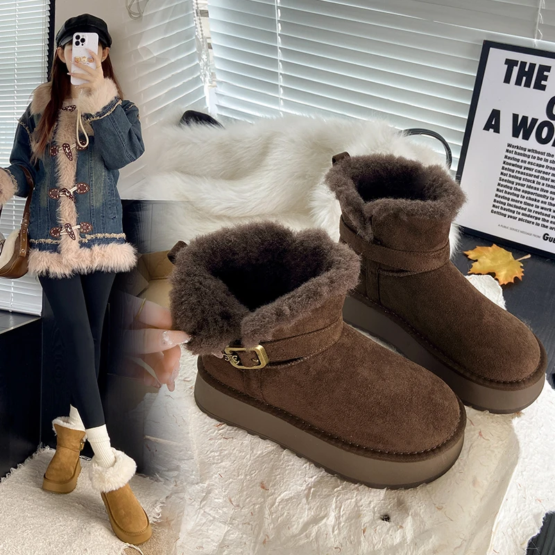 

2025 New Snow Boots Women's Winter Thick Bottom Heightening Fleece Lined Thick Long Tube Snow Cotton Shoes Женские Ботинки