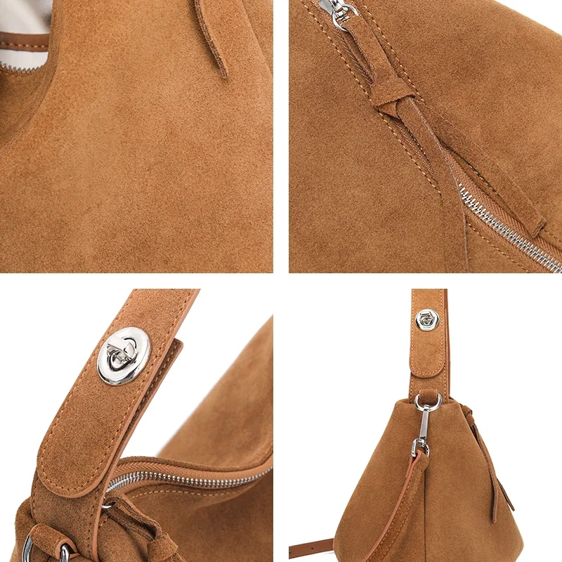 

Women's Suede Natural Cow Leather Shoulder Bags Ladies Soft Cowhide Crossbody Bag Female Design Luxury Lazy Commuting Handbag