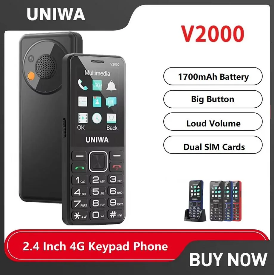 UNIWA V2000 4G Keypad Phone 2.4 Inch 0.3MP Camera Big Button 1700mAh Feature Phone cellphone For Elderly English Russia Keyboard