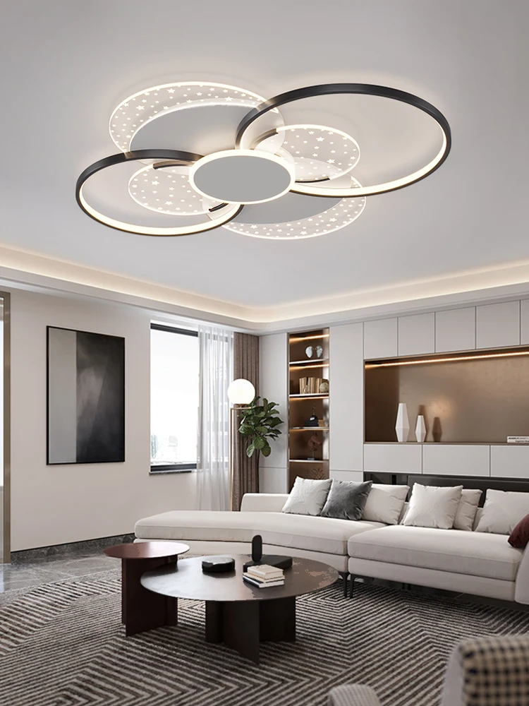 Living room light simple modern atmosphere LED starry ceiling lamp Master bedroom creative gold black ring 2023 new