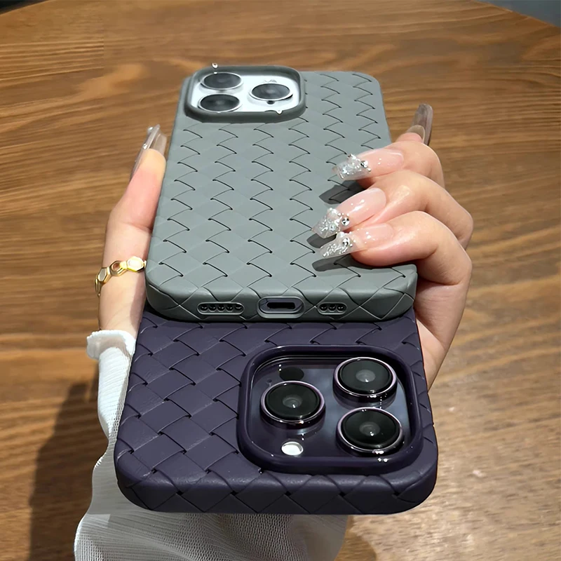 Titanium gray woven pattern silicone phone case for iPhone 15 14 13 12 11 Pro Max Plus shockproof heat dissipation soft cover