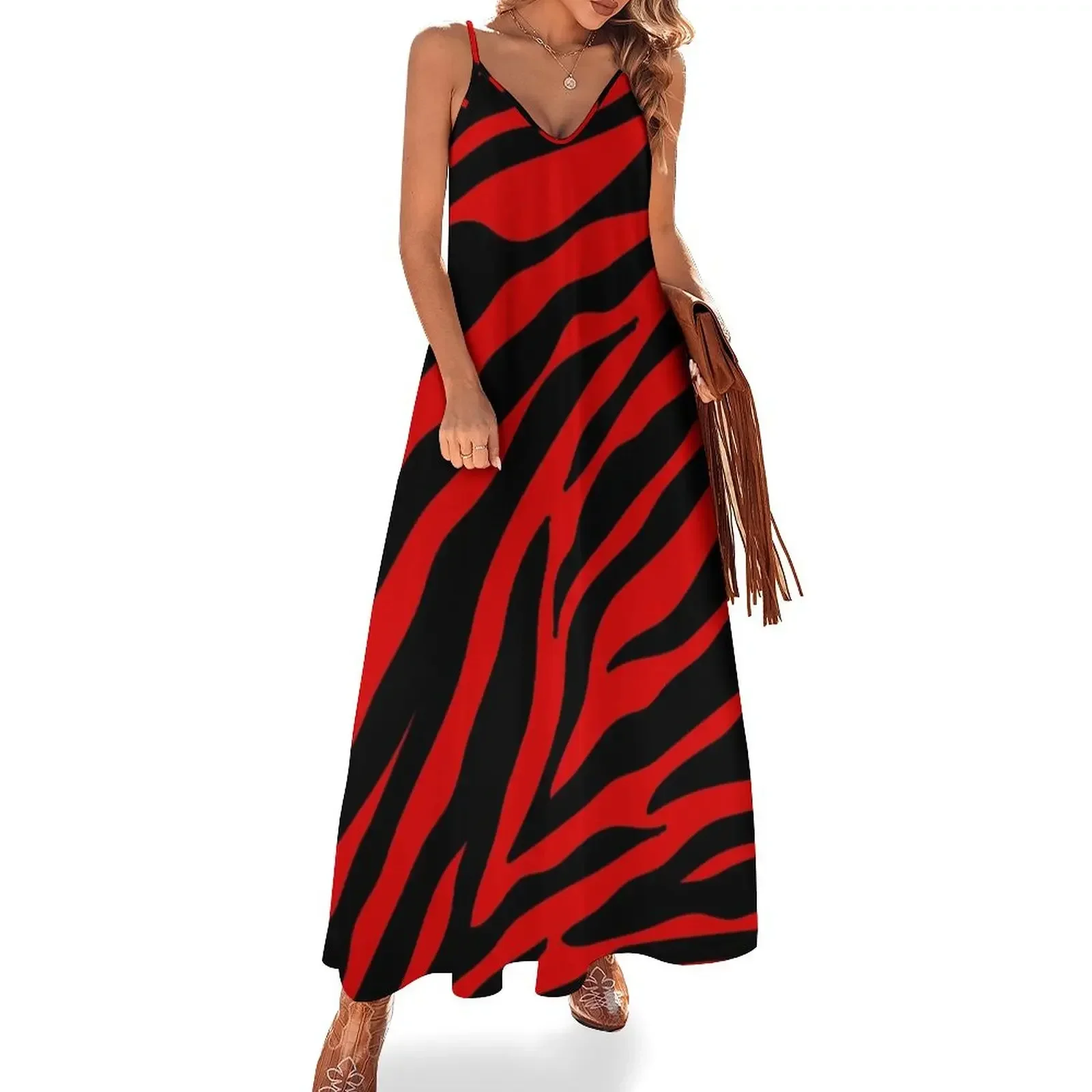 

red zebra Sleeveless Dress Beachwear loose summer dress long dress women summer women 2024