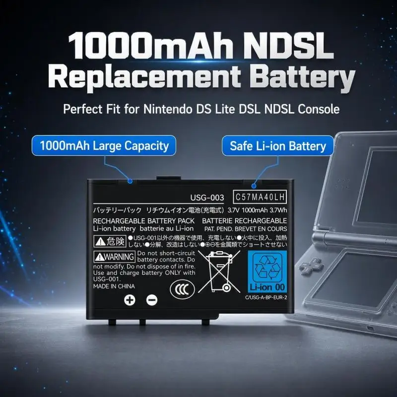 USG‑003 1000mAh Rechargeable Li‑ion Spare Battery Fit Nintendo DS Lite DSL NDSL Portable Game Console Replacement Accessories