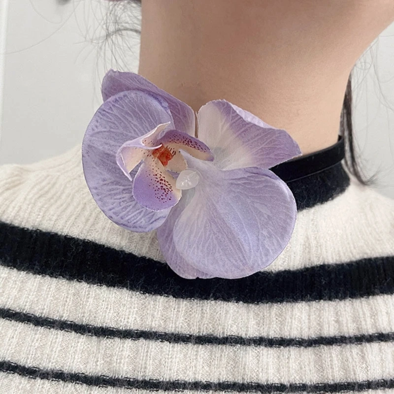 Phalaenopsis Blossom Necklace Simulation Flower Neckchain Women Girls Collarbone Chain Eye Catching Choker Accessory Dropship