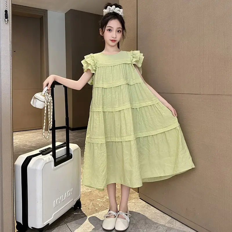 

Green Sun Dress Elegant Lolita Child Teens Little Girls Clothing Casual Dress Children Dresses For Teens Party Princess Sundress