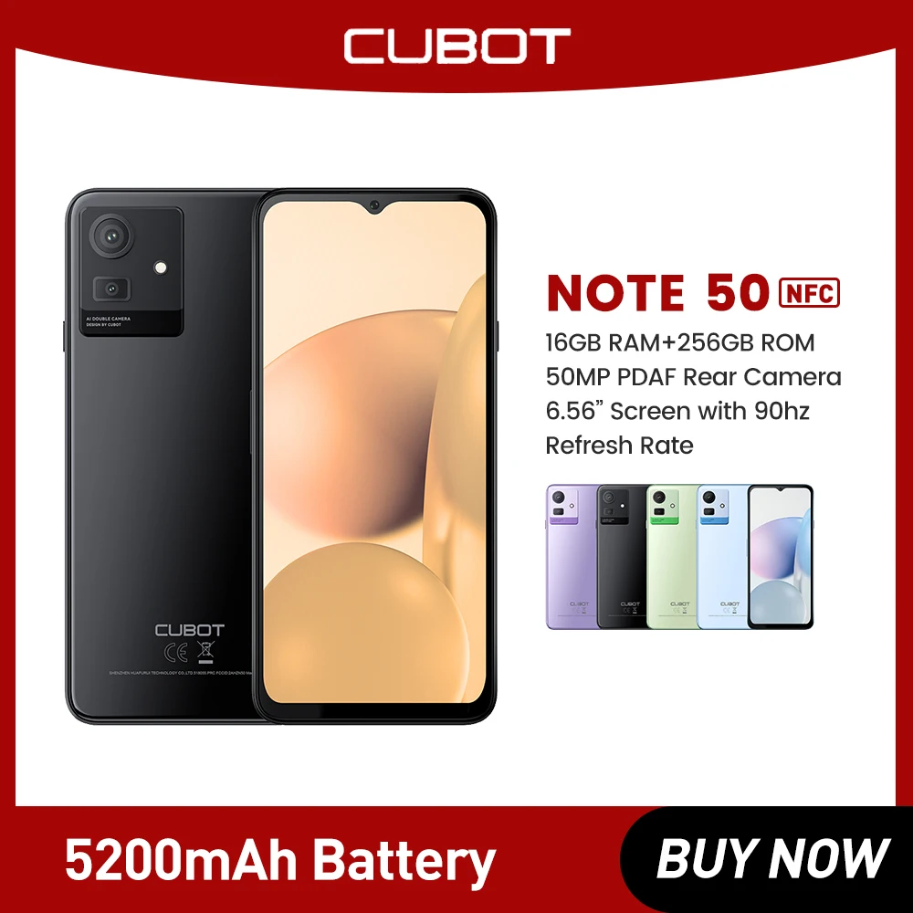 Cubot-Note 50 Smartphone, 16GB RAM(8GB + 8GB Extended), 256GB ROM, 6.56 