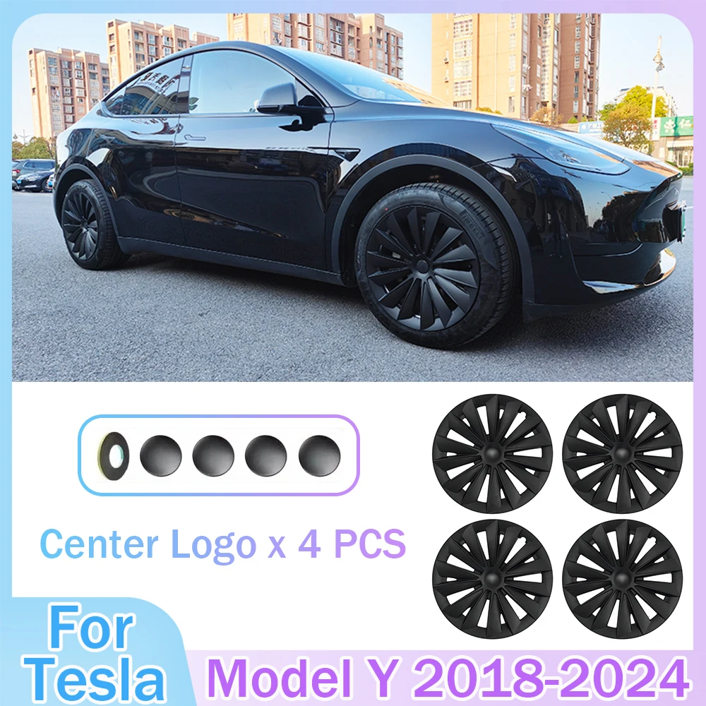 4PCS for Tesla Model Y 2018-2024 Vehicle Full Coverage Blade Wheel Cover Cap 19 Inch Hubcaps Automobile Replacement Accessories