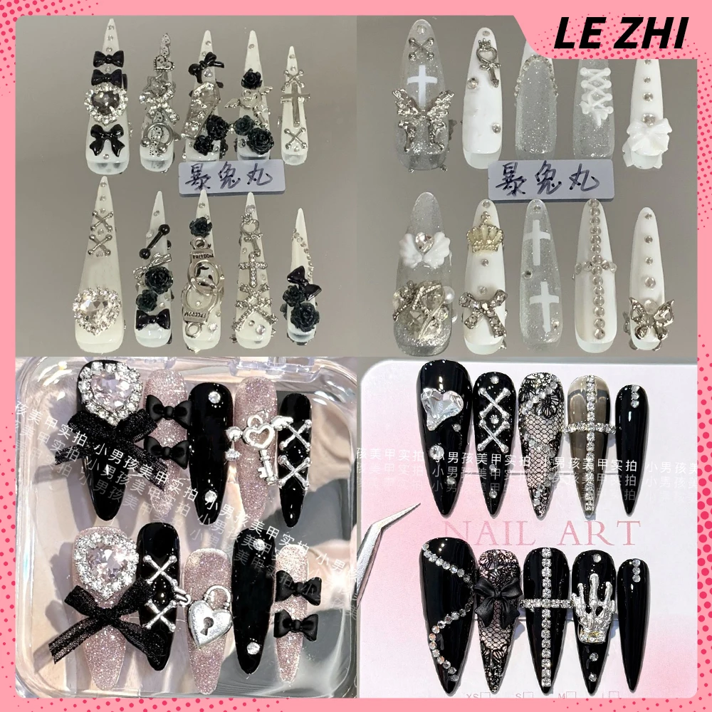 

Y2K Spice Girls Style Long Tip Stiletto Coffin Handmade Fake Nails Luxury Diamond Butterfly Heavy Metal False Nails Party Gift