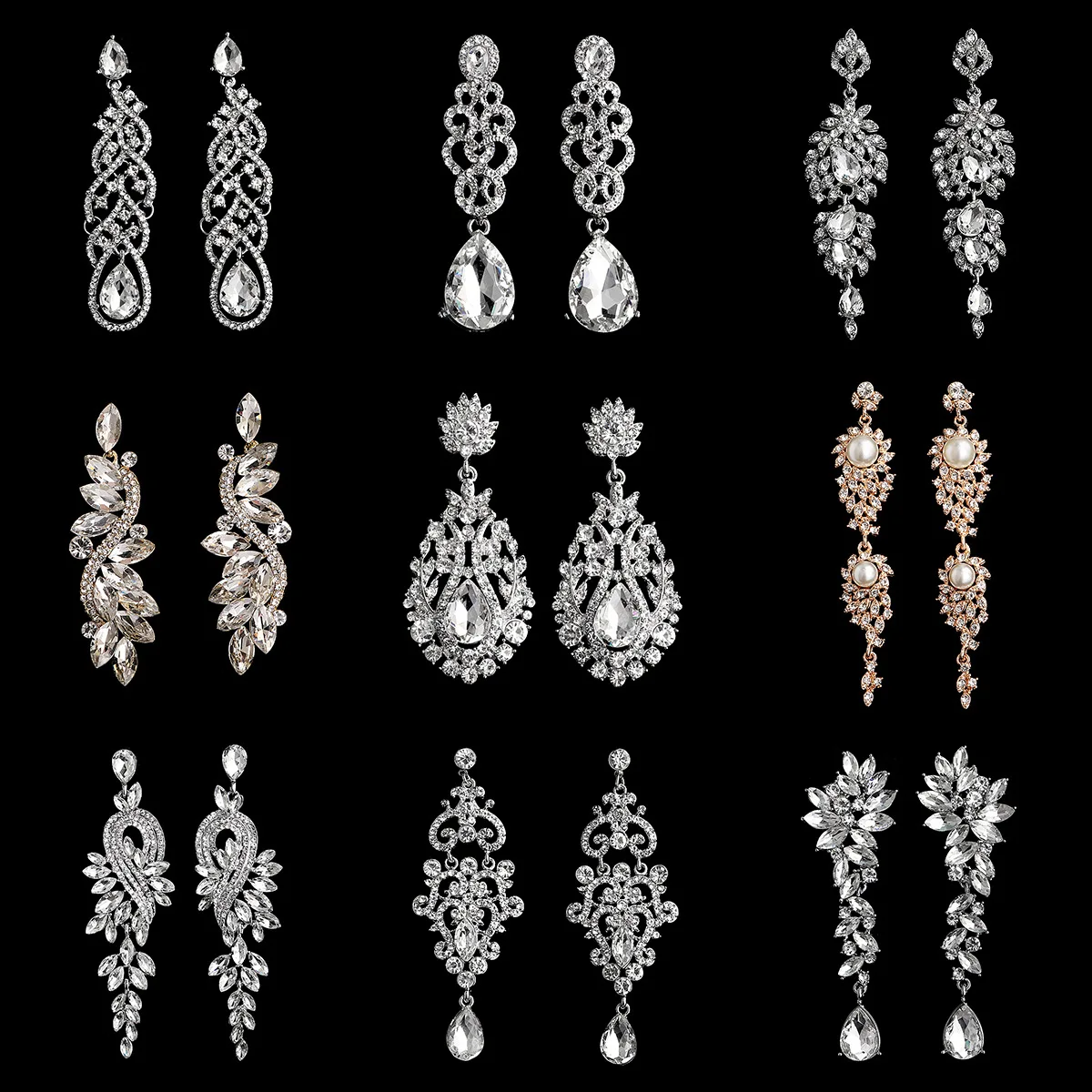 

Vintage Bridal Earrings, Exaggerated & Sparkling, for Wedding & Banquet, Luxury Versatile Alloy Rhinestone Dangle Earrings