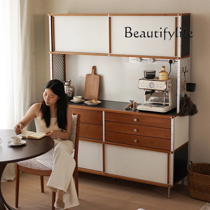 Modern simple dining side cabinet integrated against the wall kitchen solid wood bucket cabinet storage bedside cabinet