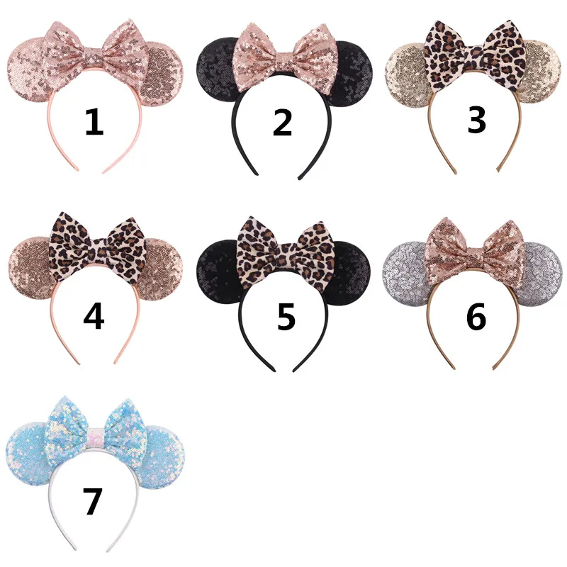Niedliche Haarbänder mit Mausohren und Leopardenmuster für Mädchen, Babys und Frauen, mit Pailletten und 5 cm Schleifen, Haaraccessoires für Erwachsene, Haarbänder, Geschenk für Kinder. – Detail 4