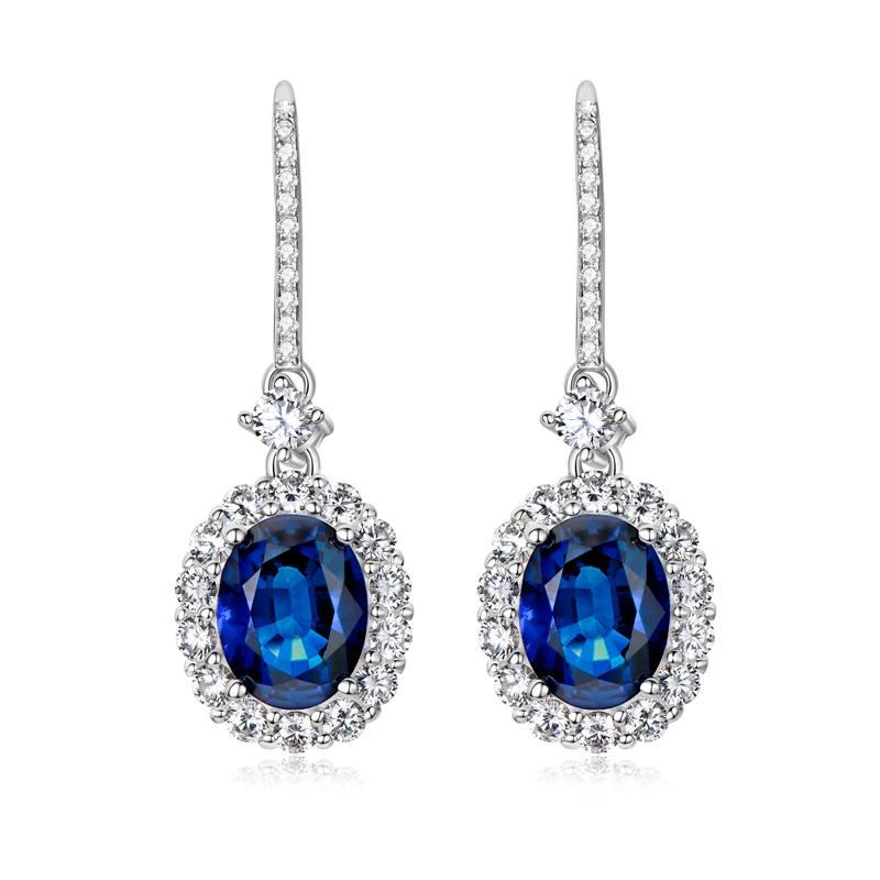 

2CT Blue Oval Zircon Luxury Hook Earrings 925 Sterling Silver Temperament Gemstone Earrings for Women Fashion Jewelry Gift