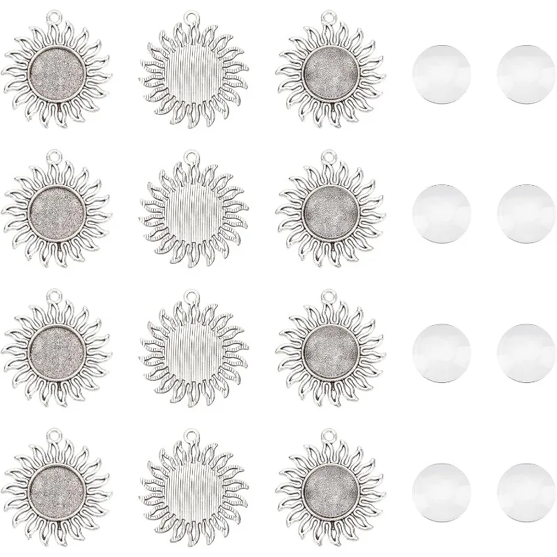 

40 Pcs Sunflower Blank Pendant Trays Alloy Pendant Cabochon Setting Glass Cabochons Trays Bezel Settings for Cameo Pendants