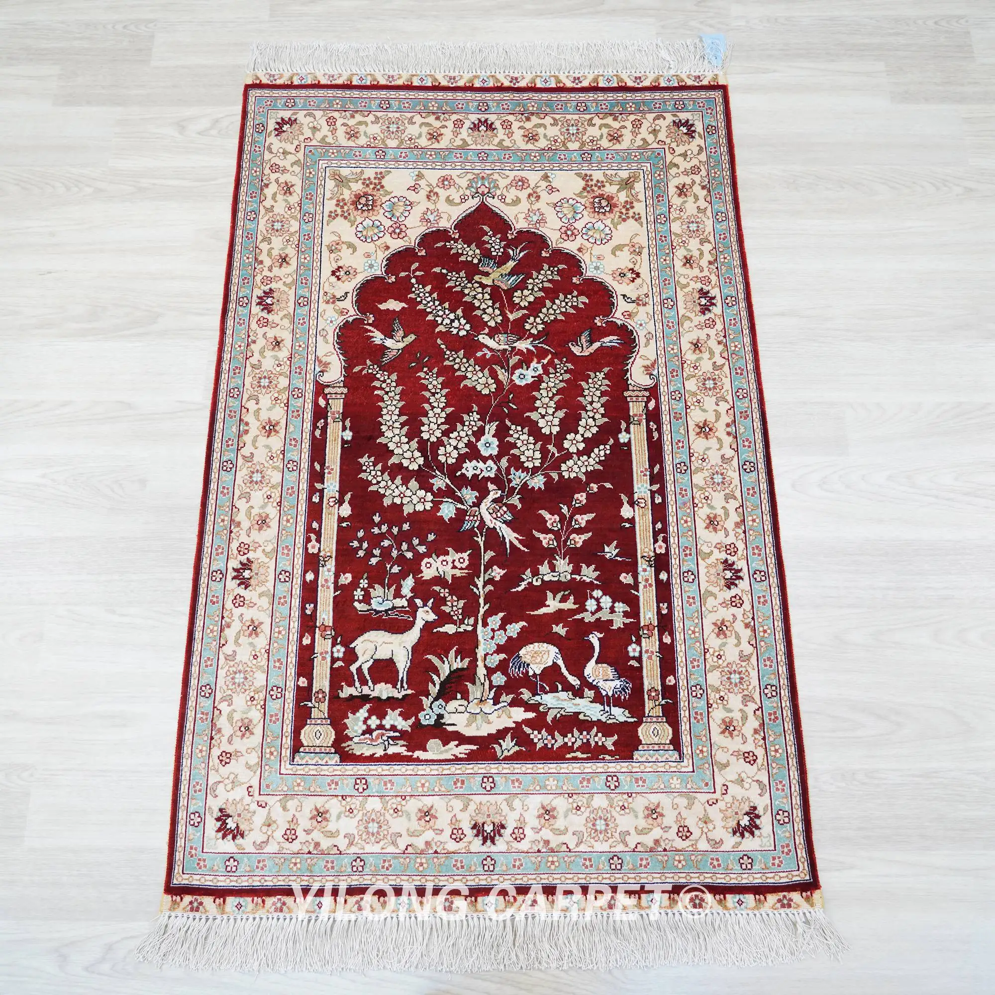 2.5'x4' Tree of Life Handmade Silk Carpet Kid Friendly Antistatic Area Pakistan Rug (TJ388A)