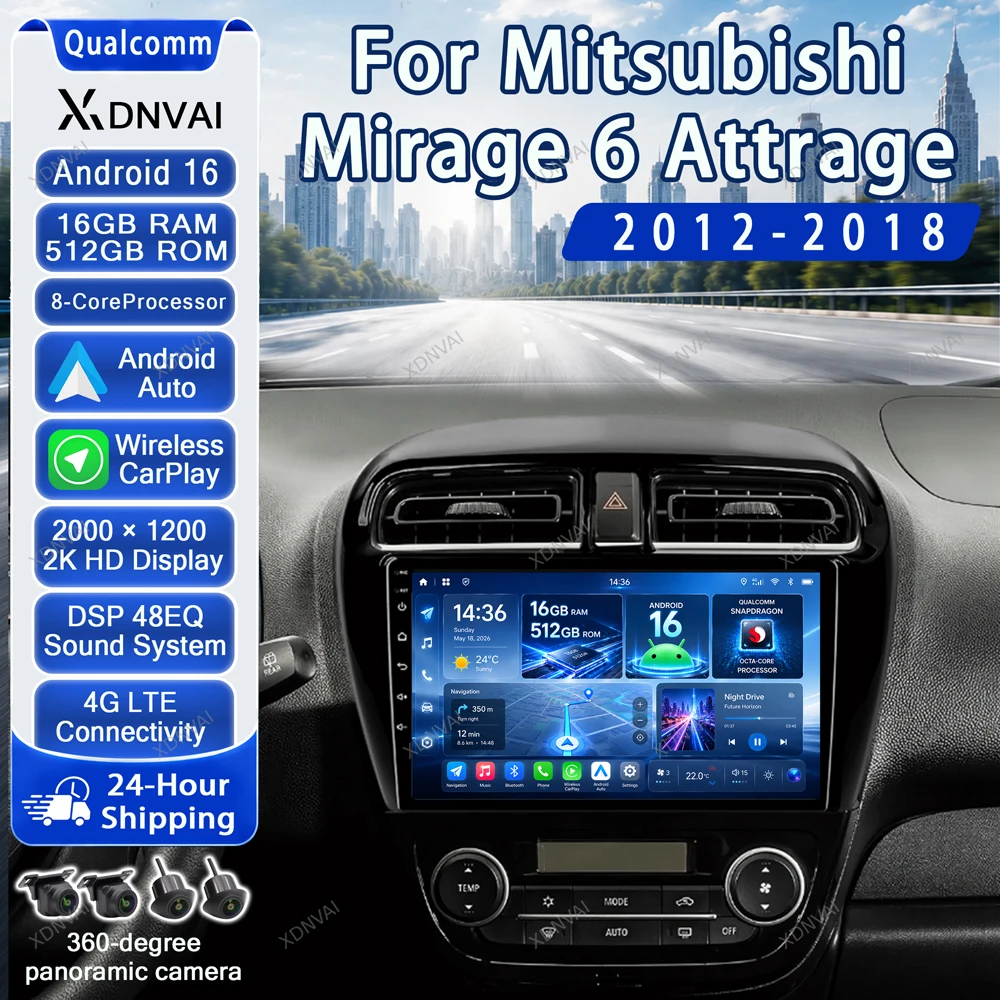 Android 16 Multimedia For Mitsubishi Mirage 6 Attrage 2012 2013 2014 2015 2016 2018 Video Player Car Radio Autoradio RDS DSP GPS