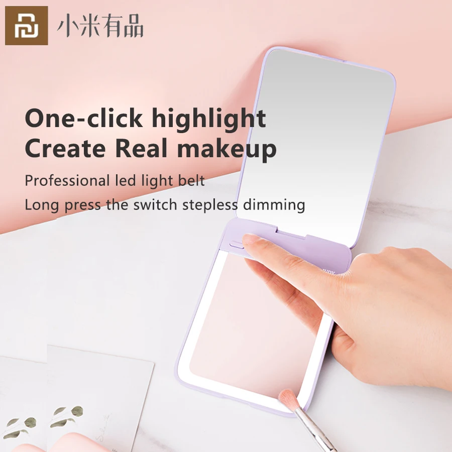 

Youpin Carry-on LED Handheld Folding Makeup Mirror Red Gift Box Stepless Dimming Super Long Endurance Double Magnification Table