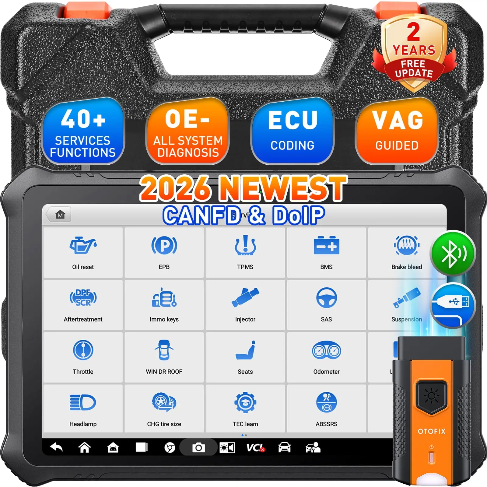 OTOFIX D1 PROS 2026: Advanced ECU Coding, Bidirectional Control, 40+ Resets, Auto Scan 2.0, CANFD/DoIP, 2Y Free Updates