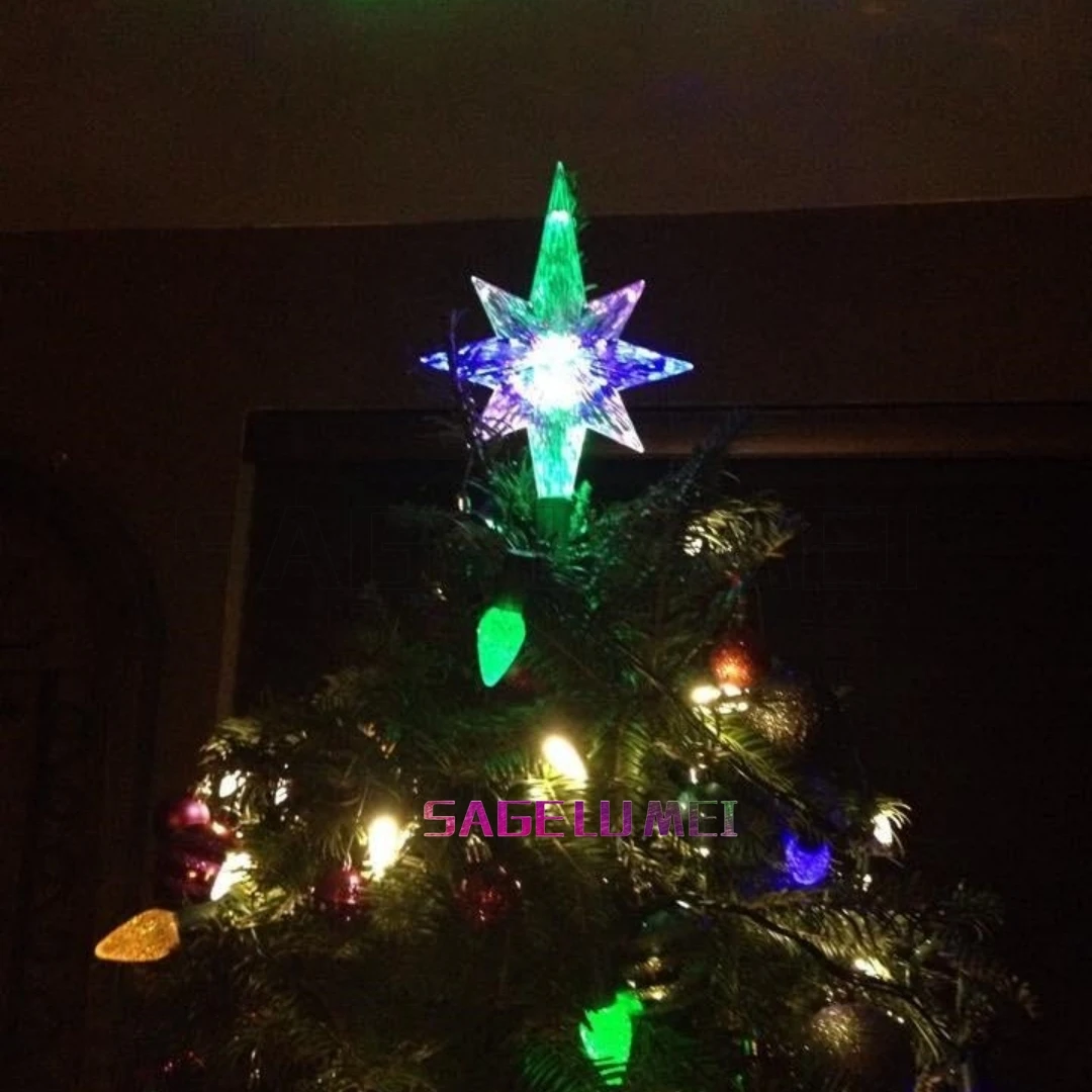Octagonal Star Christmas Tree Top Smart Christmas Tree Topper Star DIY Music Sync Voice Remote APP Decor Holiday Xmas Tree Light