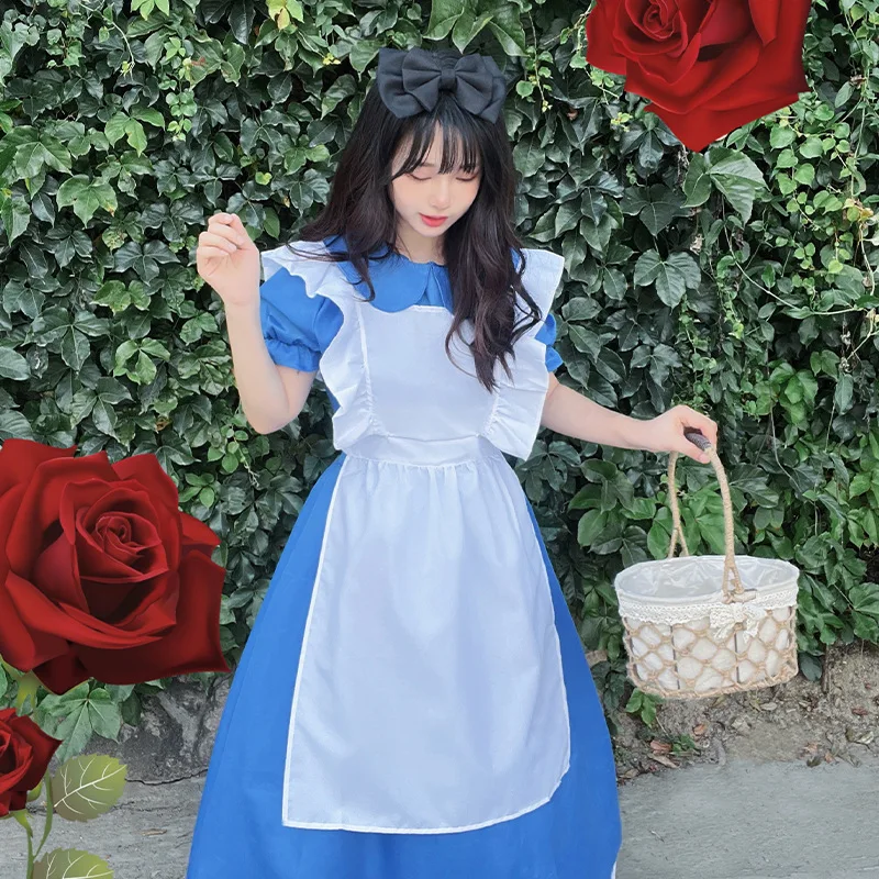 

Halloween Women's Alice in Wonderland Sweet Cute Blue Lolita Dress Carnival Party Maid Role Play Stage Performance Costume Set