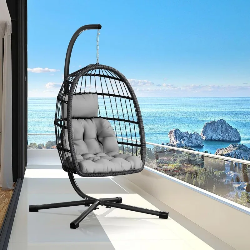 

Egg Chair with Stand,Patio Rattan Wicker Hanging Swing Egg Chair Hammock Chair for Bedroom Porch Garden,Thickened Aluminum Alloy