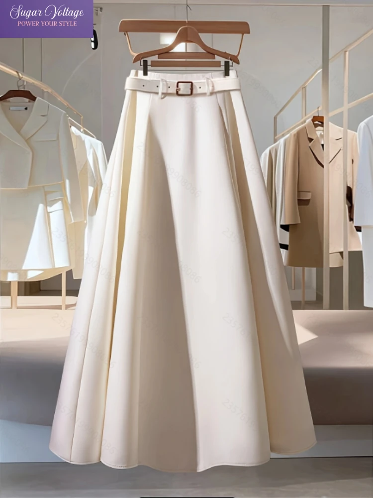 Casual elegante minimalistische stijl hoge taille A-lijn rok dames kantoor werkkleding witte uitlopende midi rok klassieke Koreaanse chique outfit