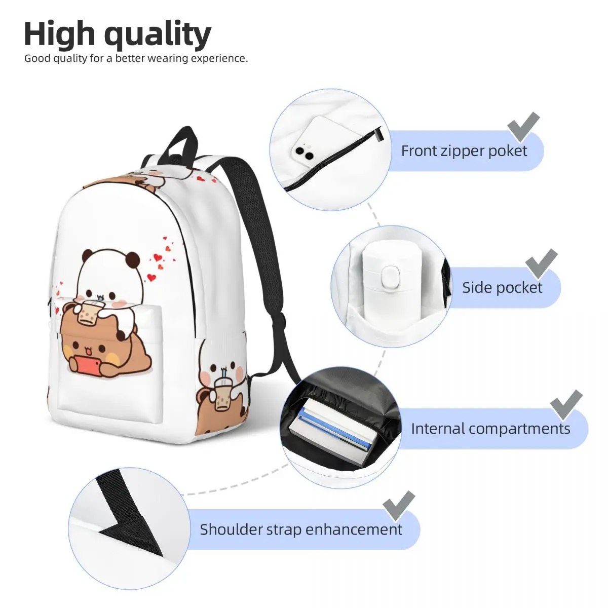 Peach And Goma Bubu Dudu Balloon Student Backpack School Bag Hiking Travel Daypack for Boys Girls Bookbag Shoulder Bags