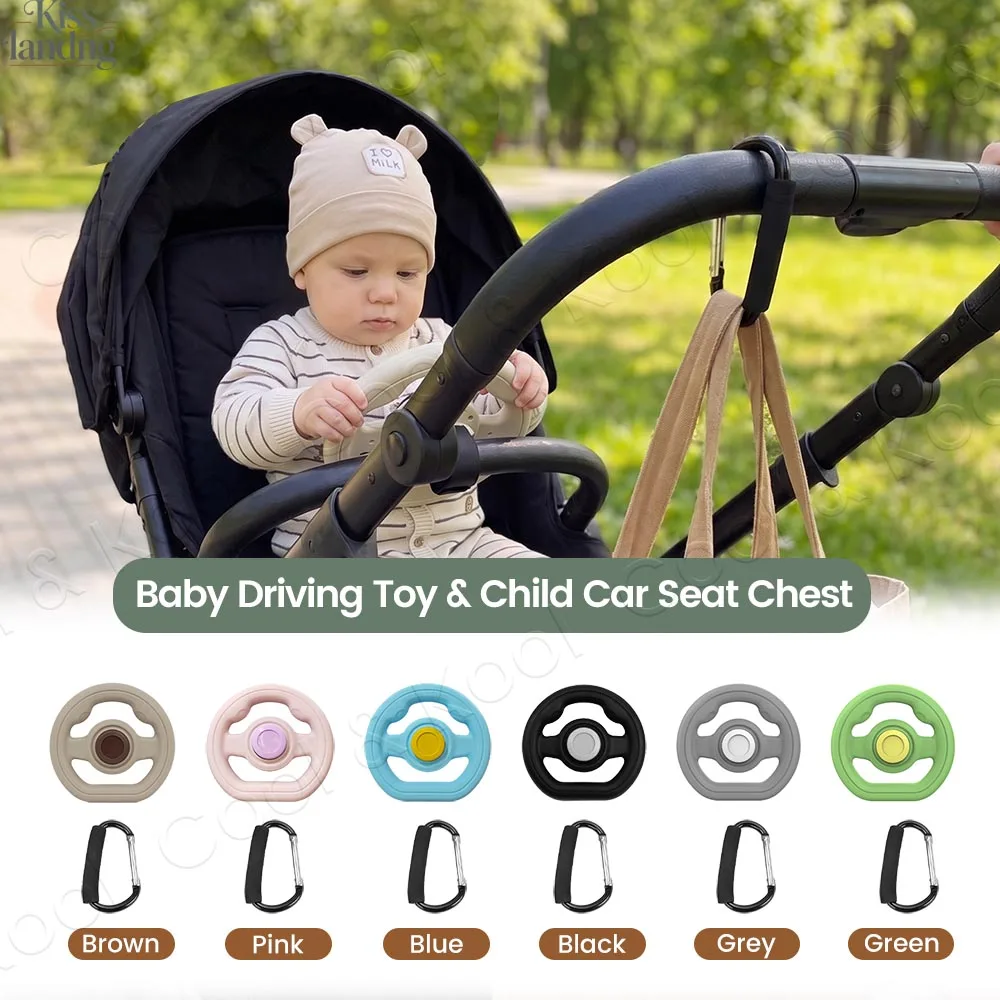 Stroller Steering Wheel & Car Seat Chest Clip Set, Universal Baby Stroller Accessories for Convenient for travel