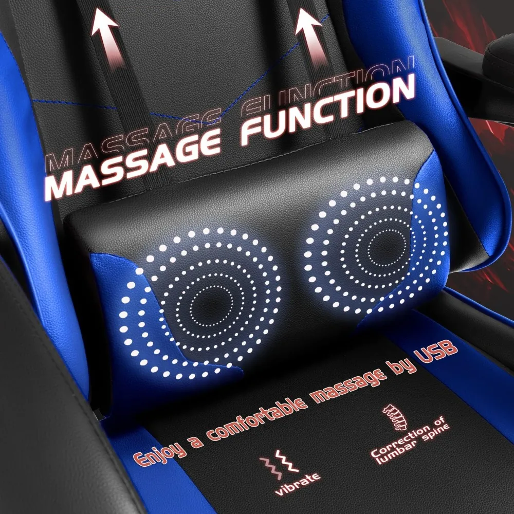 كرسي ألعاب فيديو قابل لضبط الارتفاع مع مسند للقدمين ودعم قطني للتدليك ومسند للرأس لراحة المكتب والألعاب #5