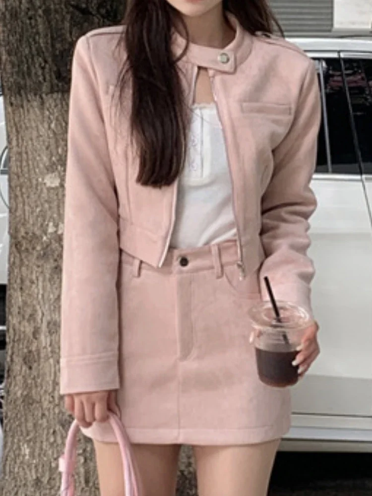 TRAF Two-piece Dress Set Women Outwear Long Sleeve Crop Jackets Slim French Mini Skirt Sweet Korean Elegant Female Clothing