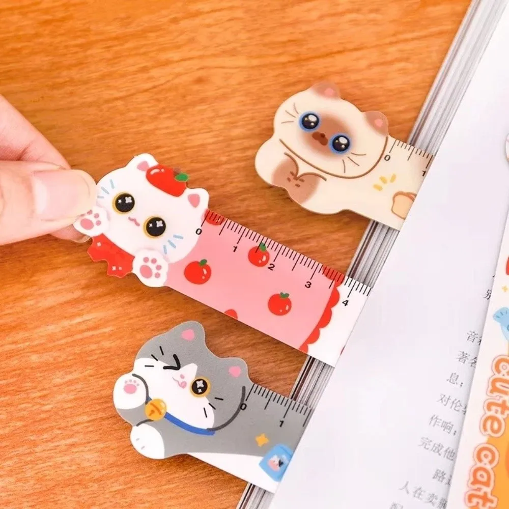 12cm Cartoon Cat Magnetic Ruler Magnetic Kawaii Cute Design Drawing Measuring Tool Irregular Shape Cartoon Cat Pattern